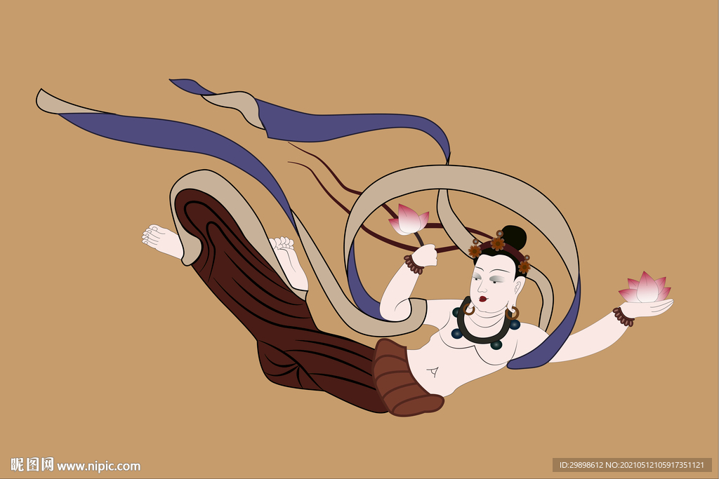 敦煌莫高窟375窟初唐献花飞天