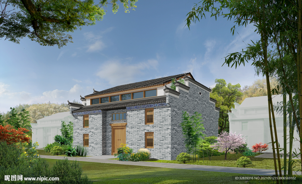 日景别墅古建psd格式效果图