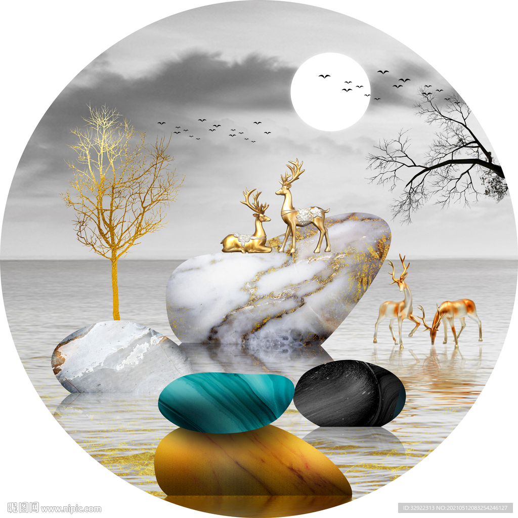 转运石麋鹿装饰画