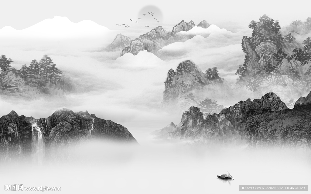 现代 中式简约新画 文件分层画