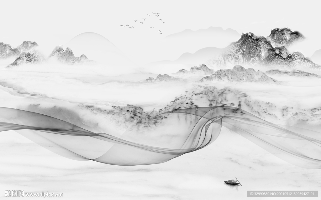 意境中式简约新画 山水分层画