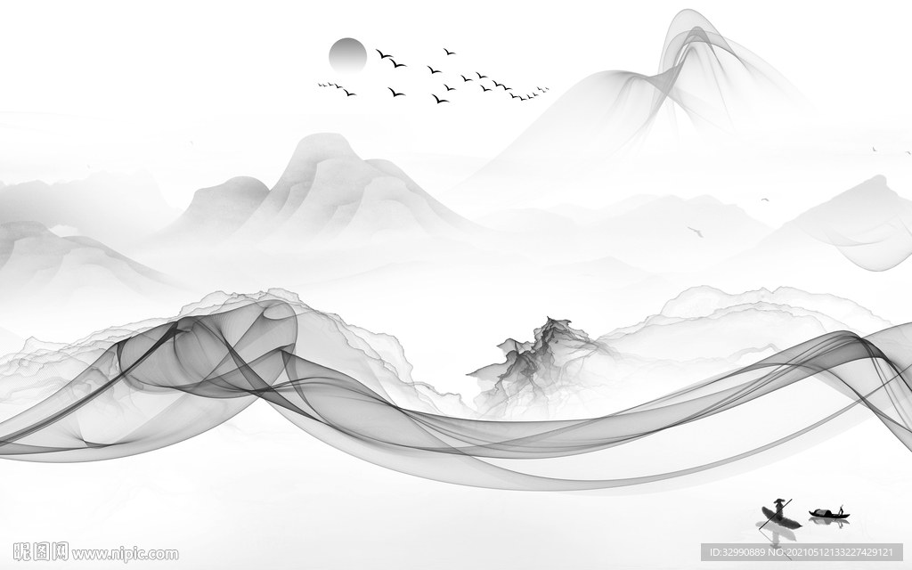 简约山水现代新画 文件分层画