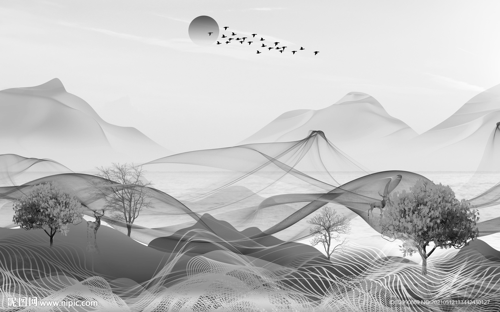 高档 中式简约新画 山水分层画