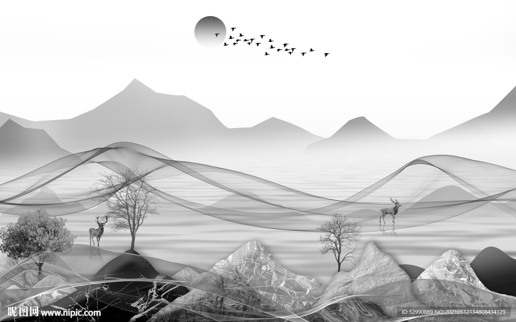 爆款中式简约新画 山水分层画