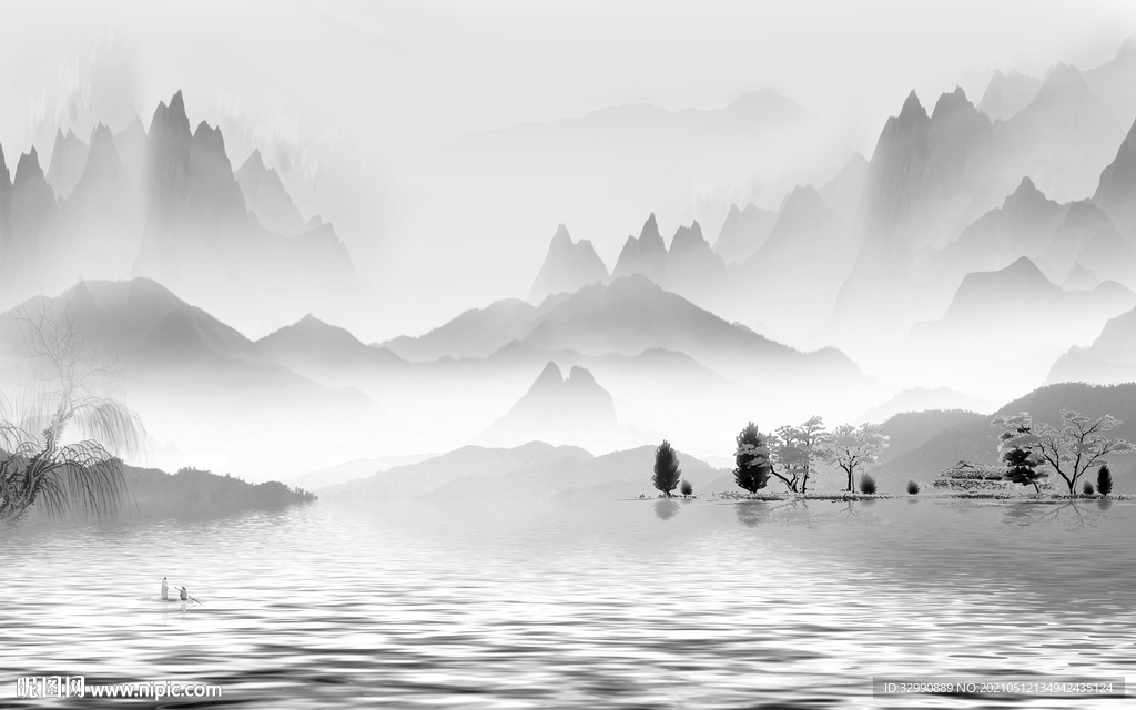 中国风山水简约新画 文件分层画