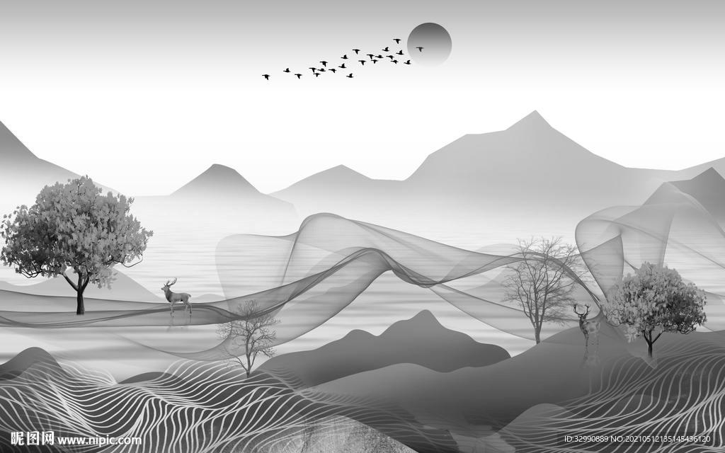 大气中式简约新画 山水分层画