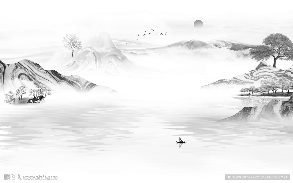 别墅山水简约新画 文件分层画