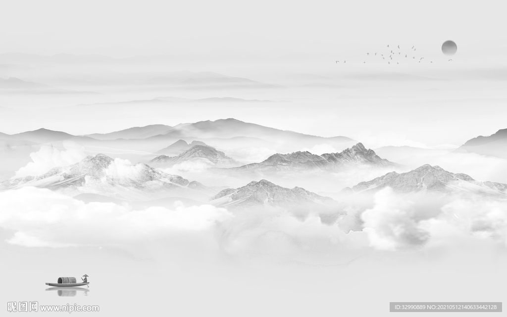 新中式山水简约新画 文件分层画