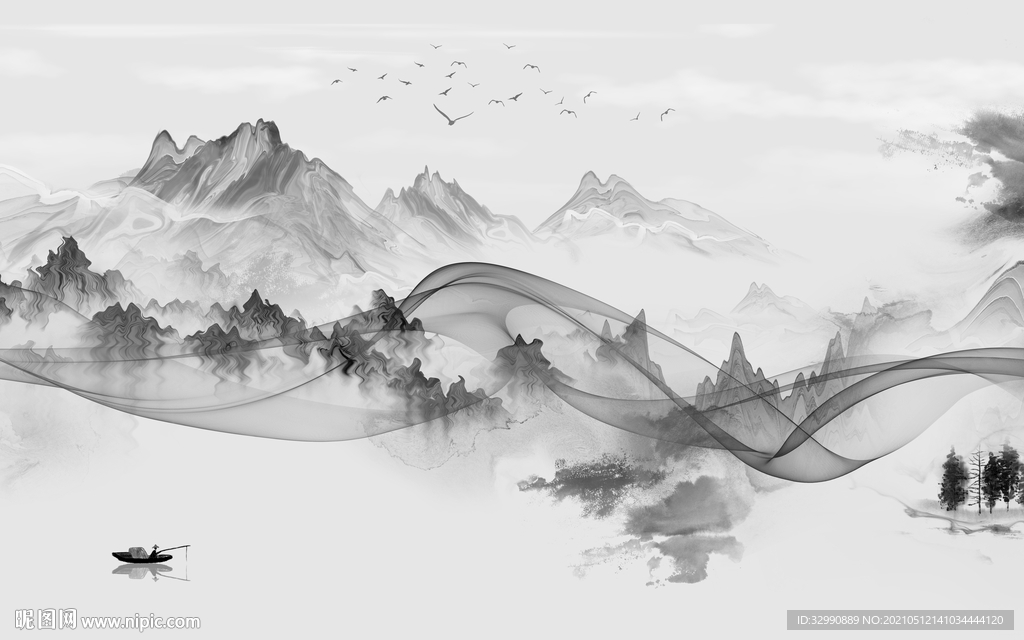 爆款山水现代新画 文件分层画