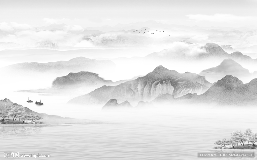 高雅山水现代新画 文件分层画