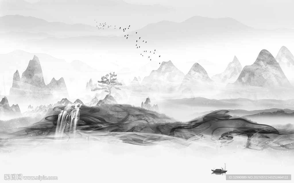 新品 山水现代新画 文件分层画