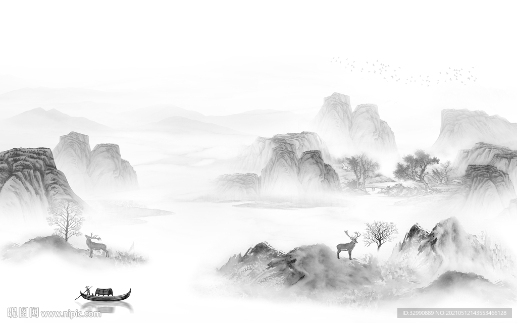 新款山水现代新画 文件分层画