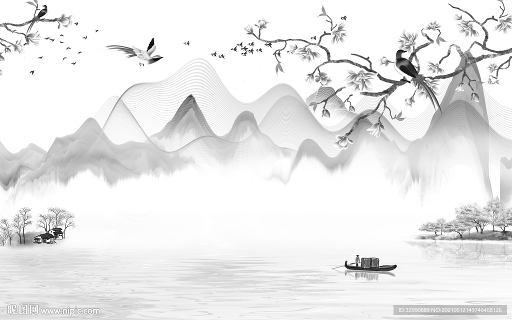 花鸟 山水现代新画 文件分层画