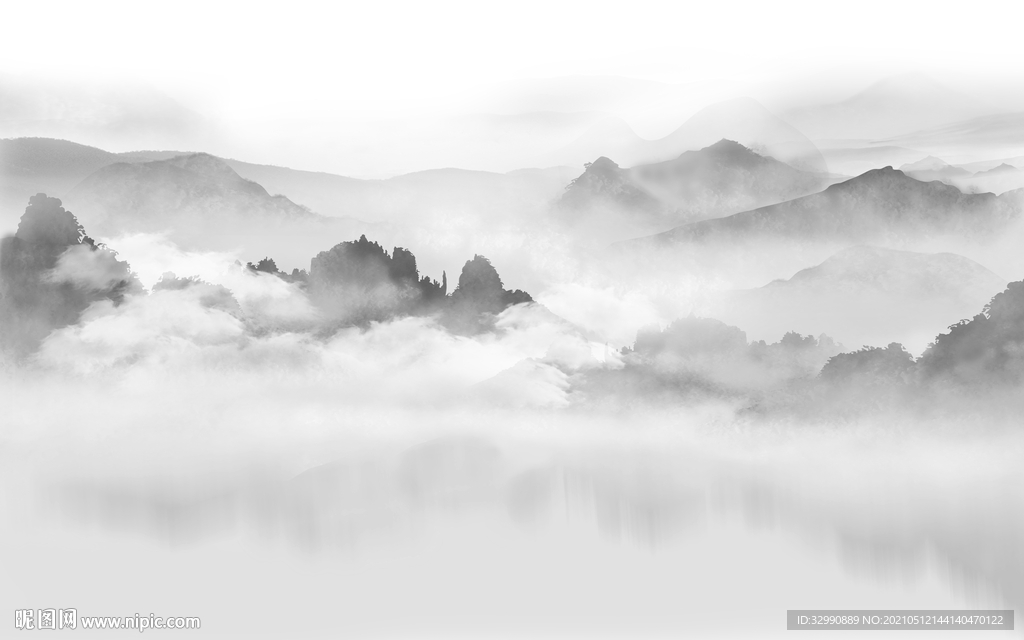 中式山水现代新画 文件分层画