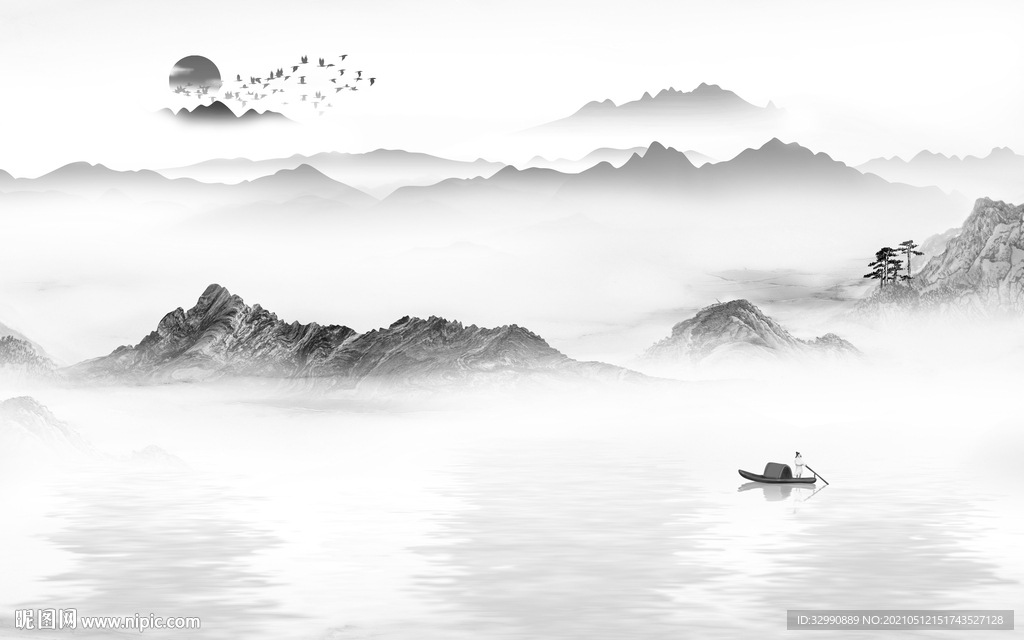 客厅新山水意境画 文件分层画