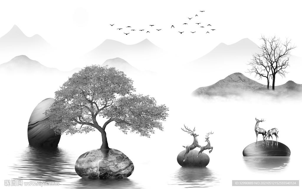 爆款新山水意境画 文件分层画