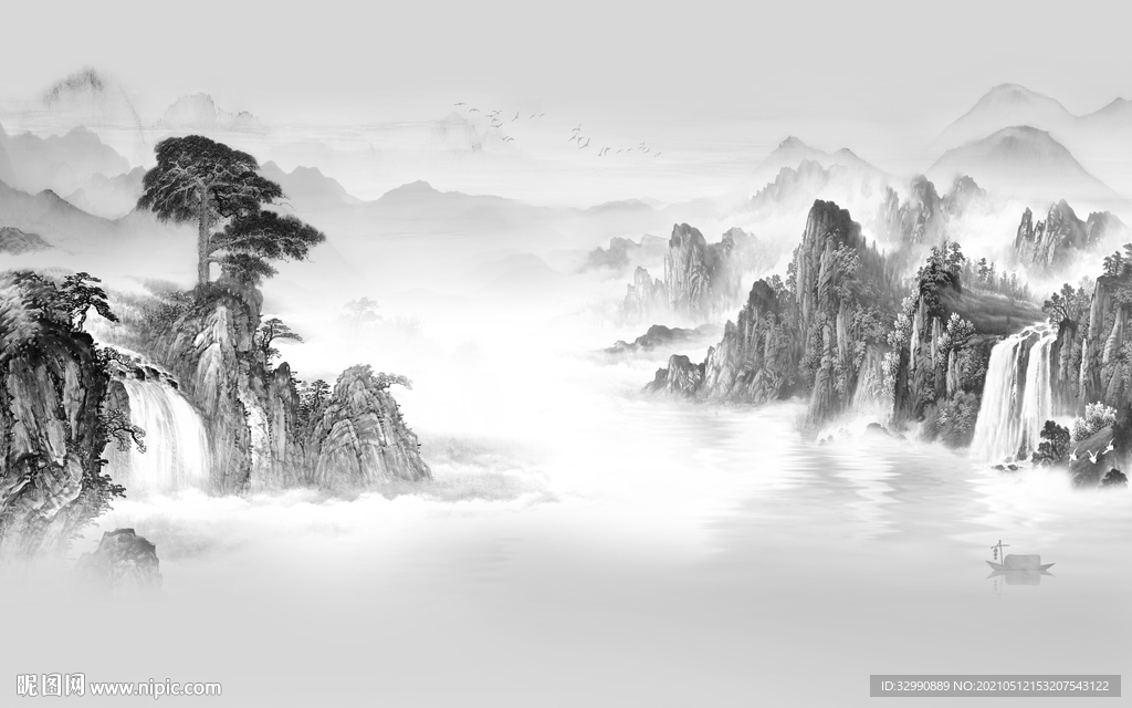 国画新山水意境画 文件分层画