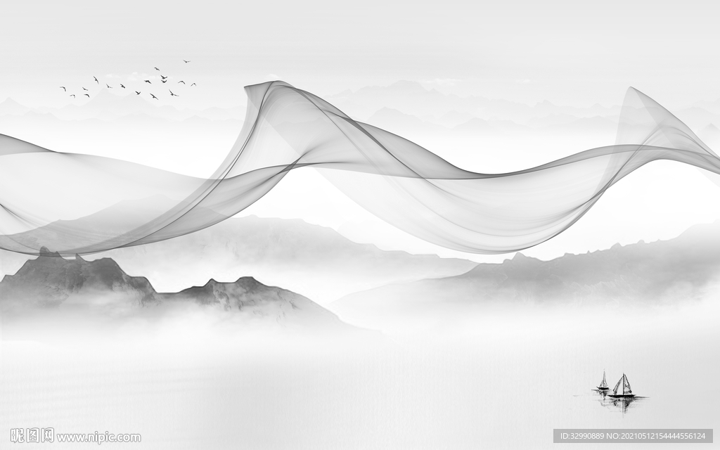 高档 新山水意境画 文件分层画