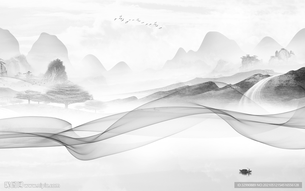 高清 新山水意境画 文件分层画