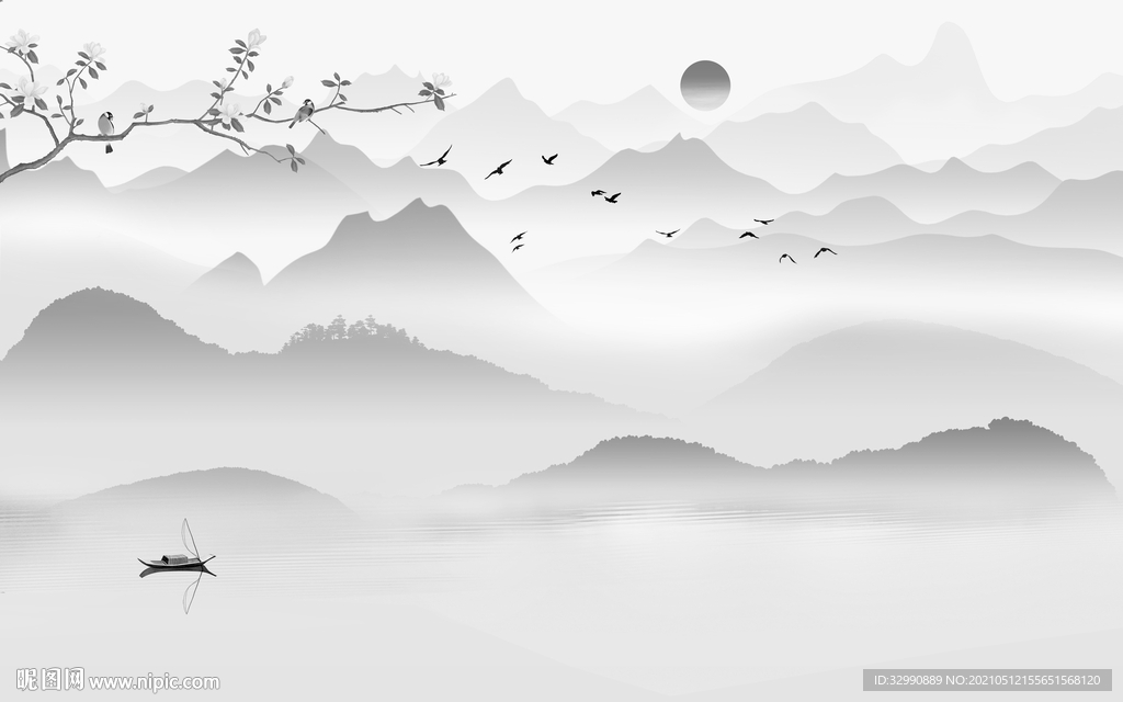 爆款新简约山水画 文件分层画