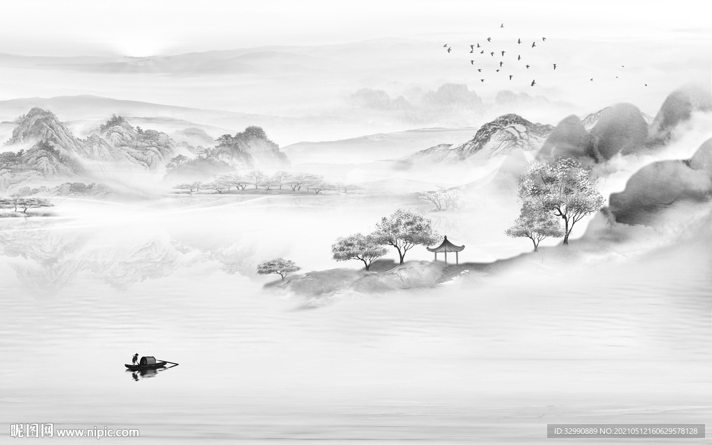 意境新简约山水画 文件分层画