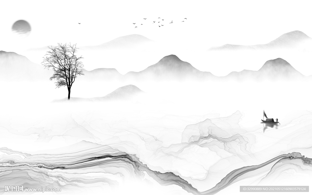 高端 新简约山水画 文件分层画