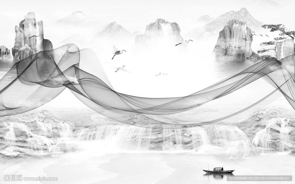 高清新简约山水画 文件分层画