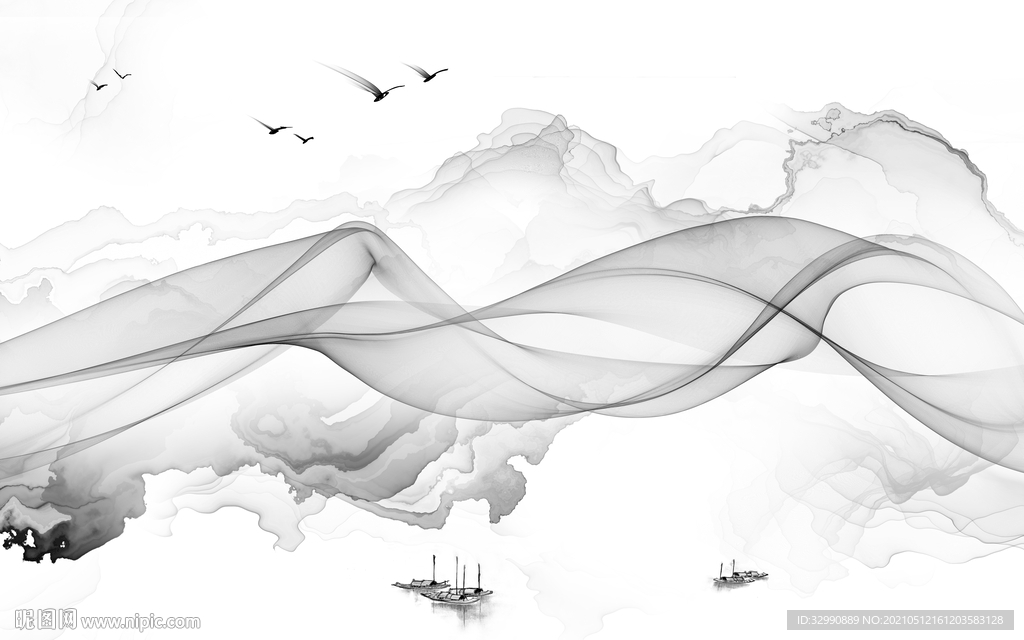 大气新简约山水画 文件分层画