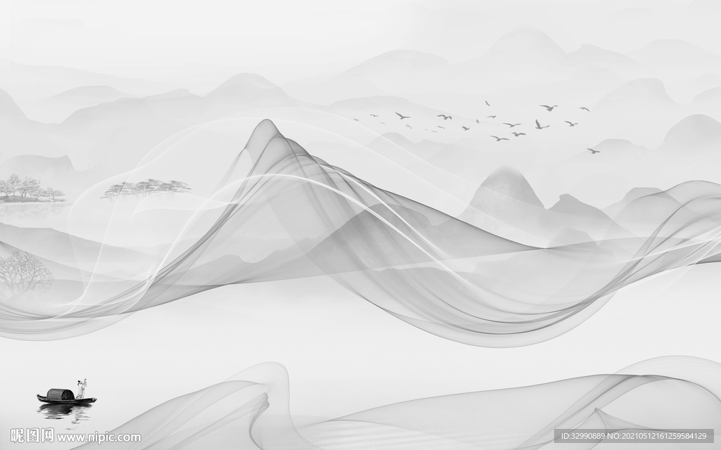 现代 新简约山水画 文件分层画