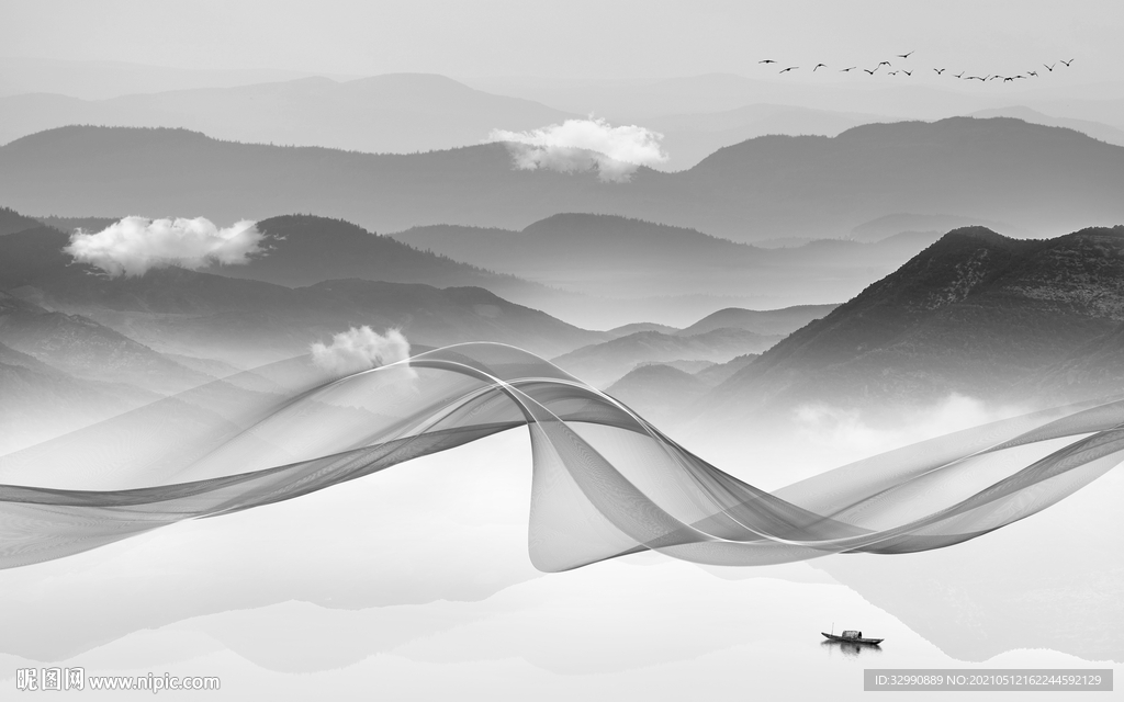 背景墙新爆款山水画 文件分层画