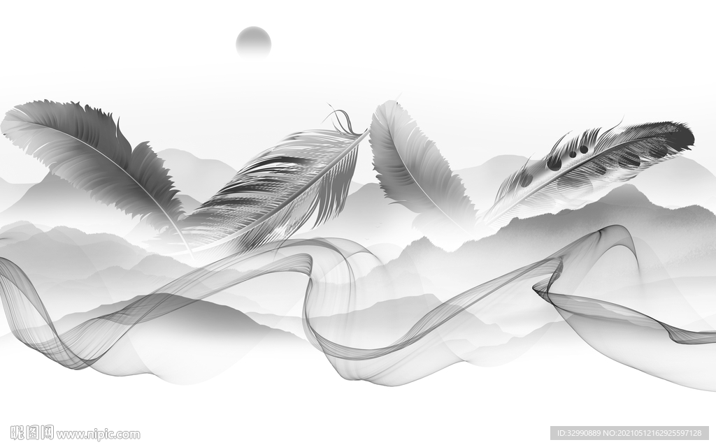 新中式新爆款山水画 文件分层画