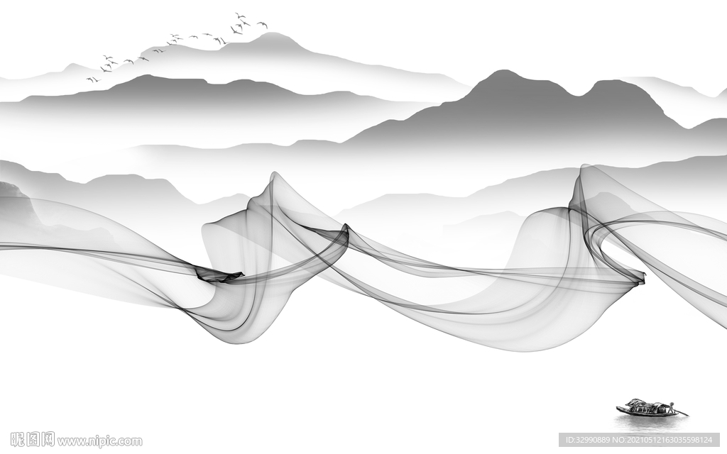 中国风新爆款山水画 文件分层画