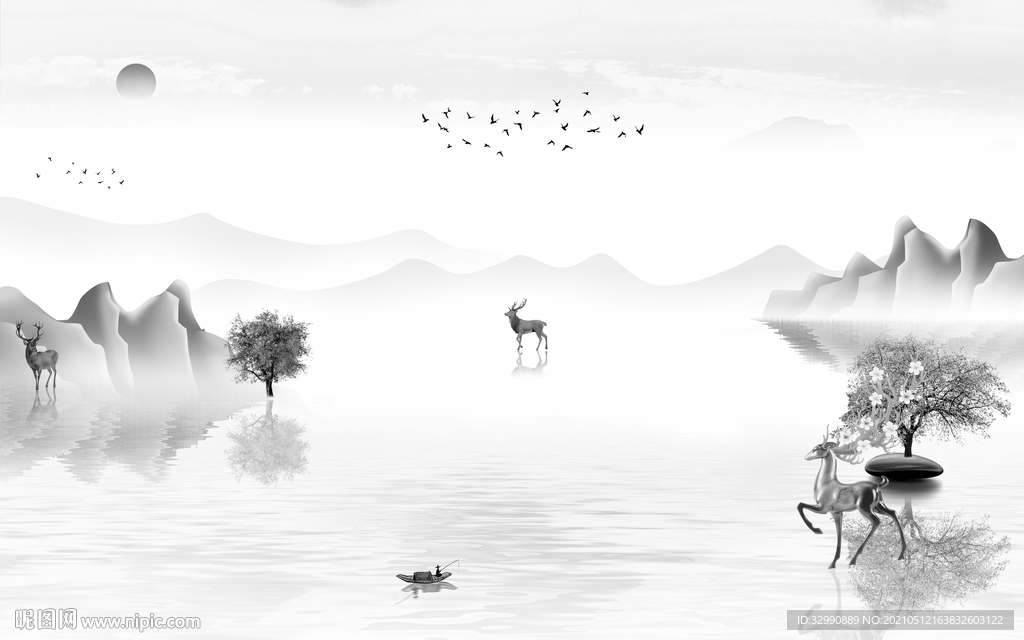 中式新爆款山水画 文件分层画