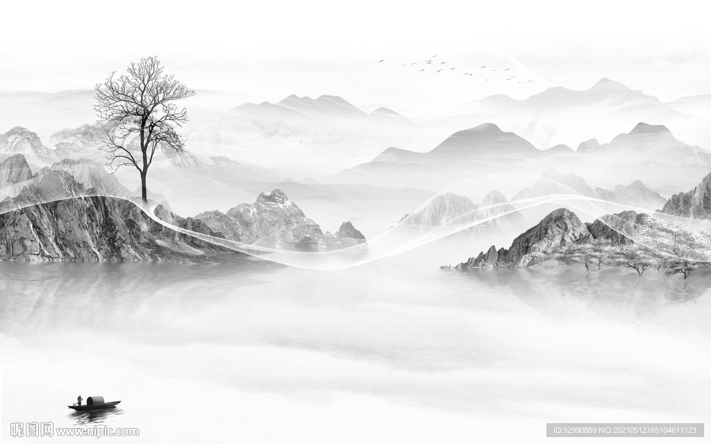 高清新爆款山水画 文件分层画