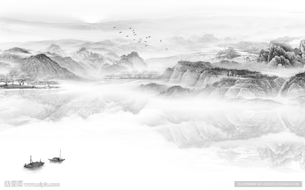人气新爆款山水画 文件分层画