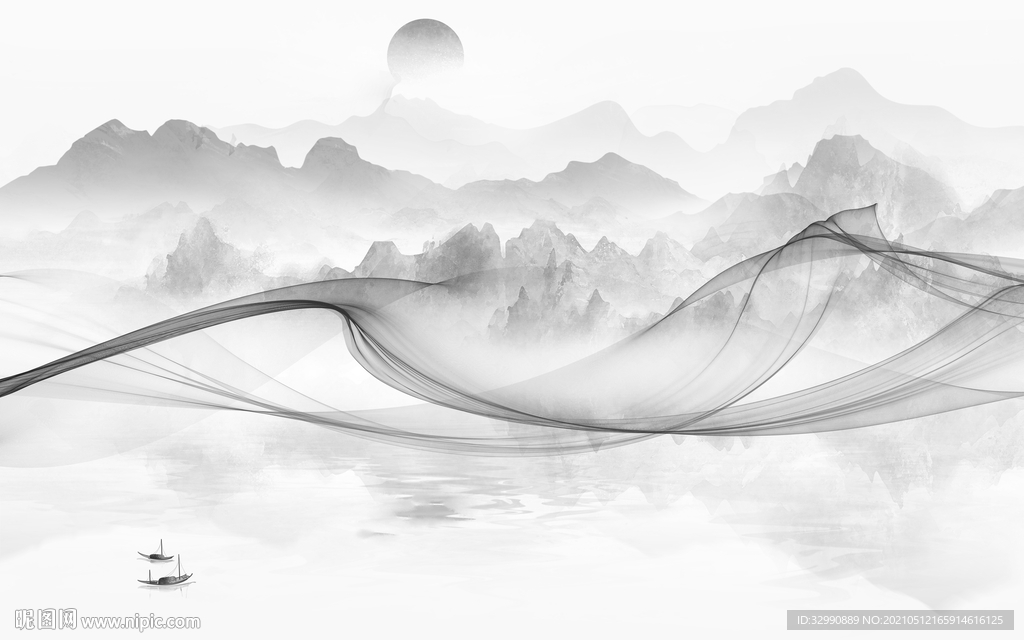 现代 新爆款山水画 文件分层画