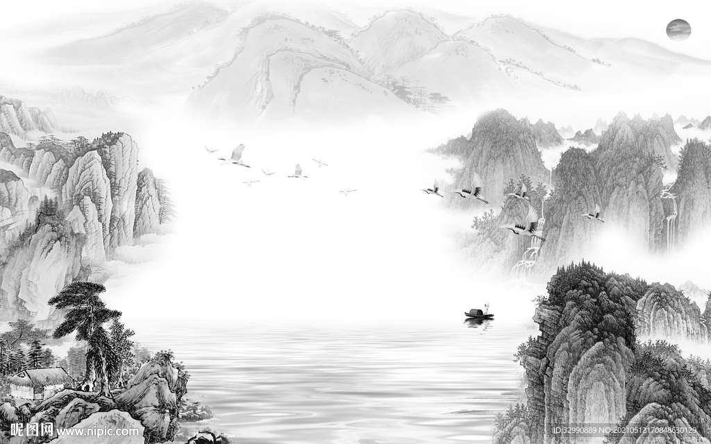 新品新中式山水图 文件分层画