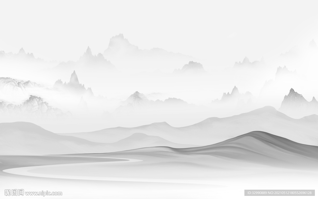 高雅新中式山水图 文件分层画