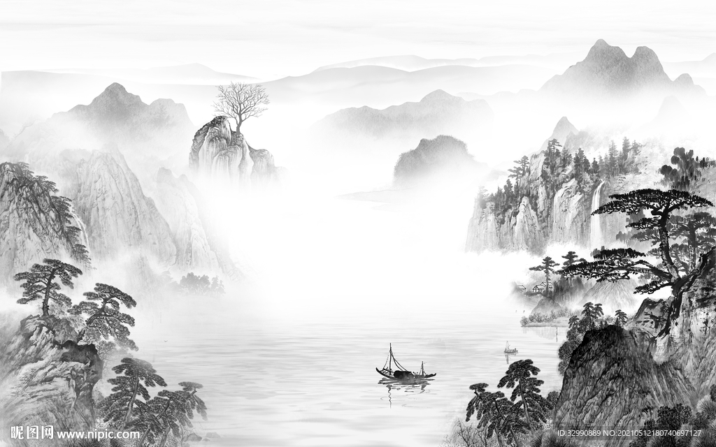 国画新中式山水图 文件分层画