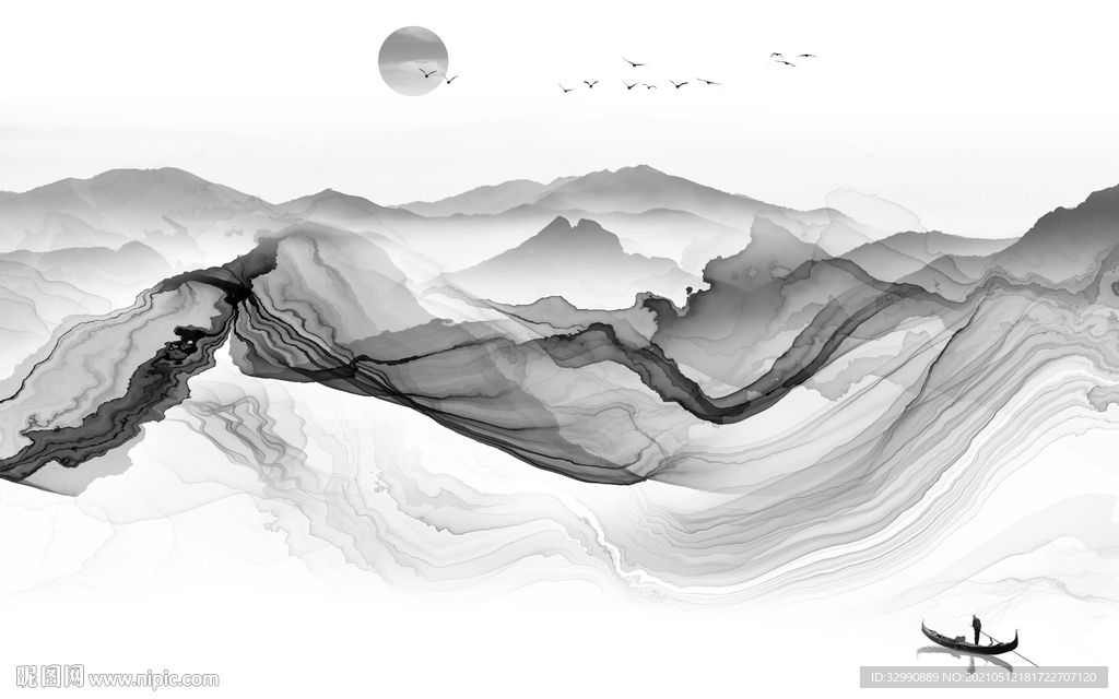 最新中式山水图 文件分层画