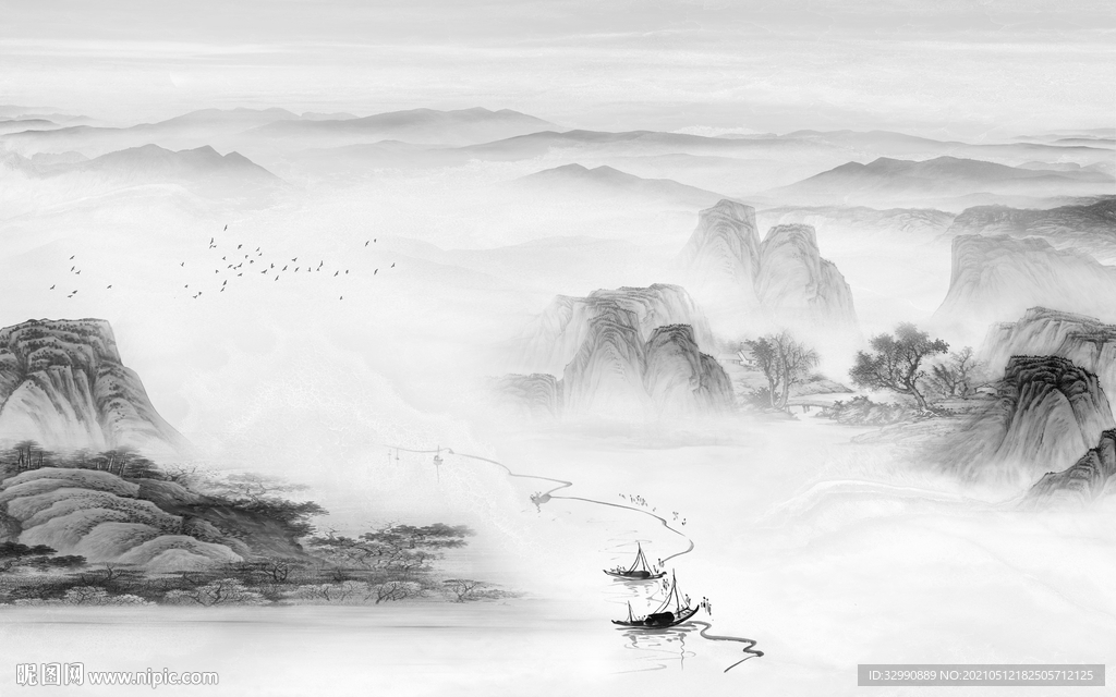 客厅高清新山水画 文件分层画