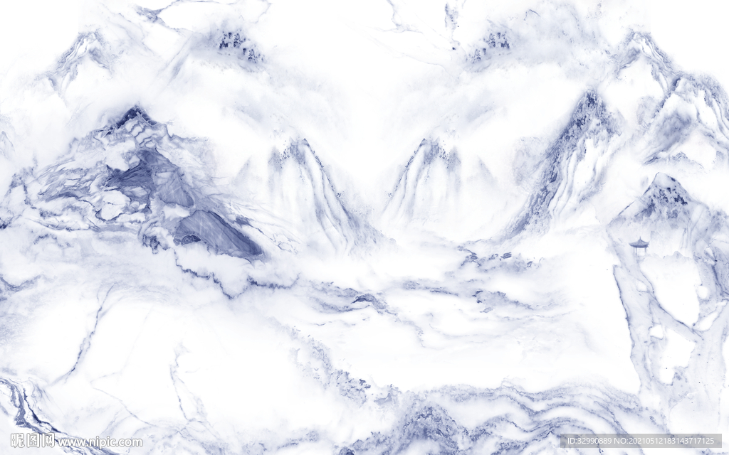 蓝色高清新山水画 文件分层画