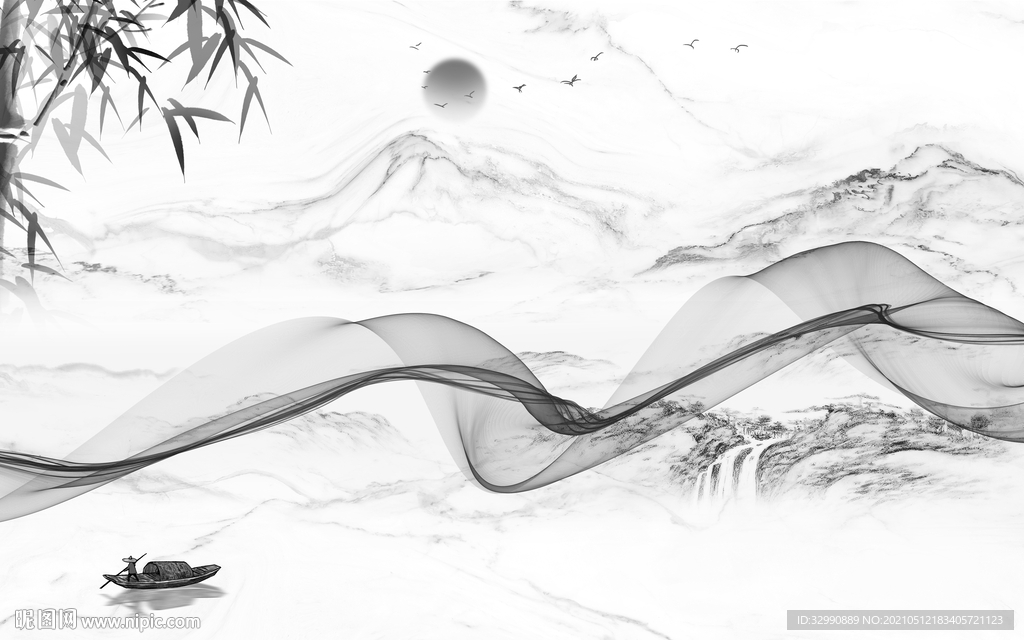 竹子 电视新背景墙 分层文件 