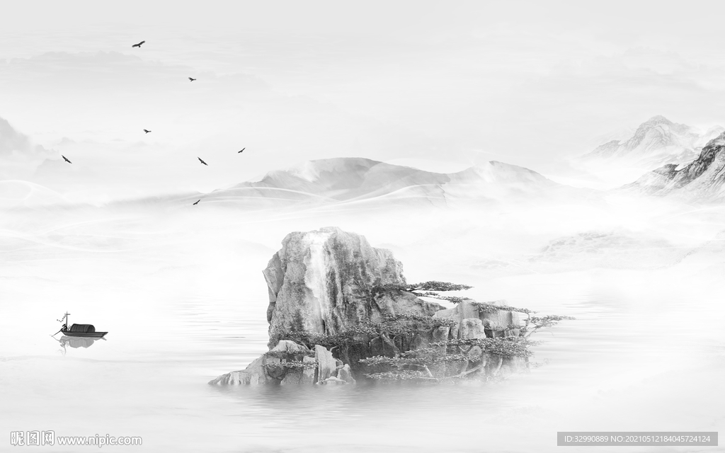 高雅高清新山水画 文件分层画