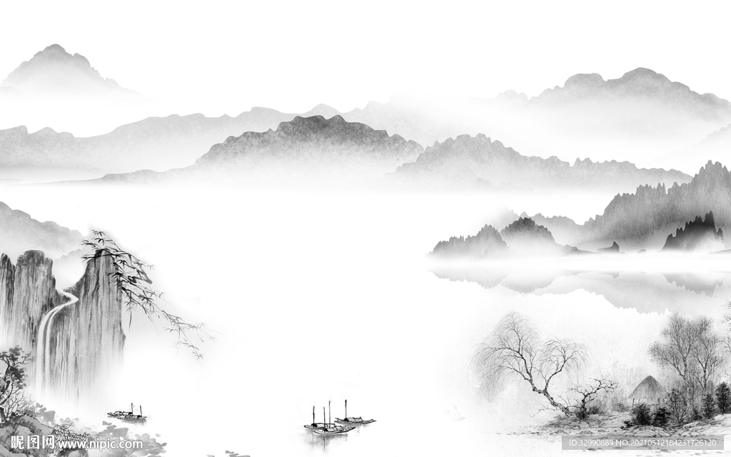 高端高清新山水画 文件分层画