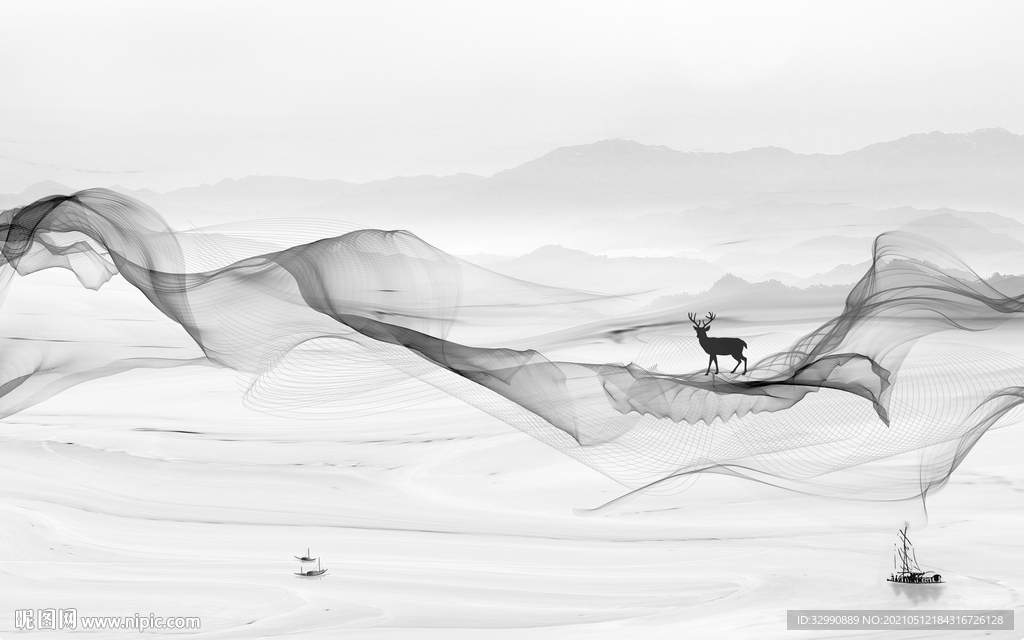 中国风高清新山水画 文件分层画