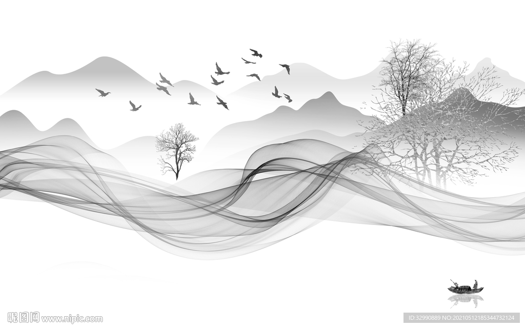 客厅中式新山水画 文件分层画