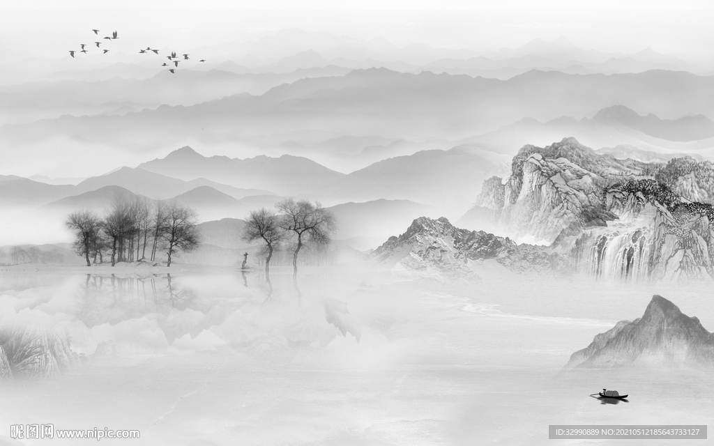 现代 高清新山水画 文件分层画