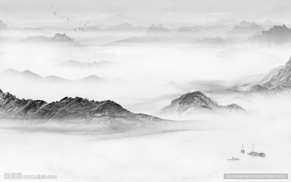 最新中式新山水画 文件分层画