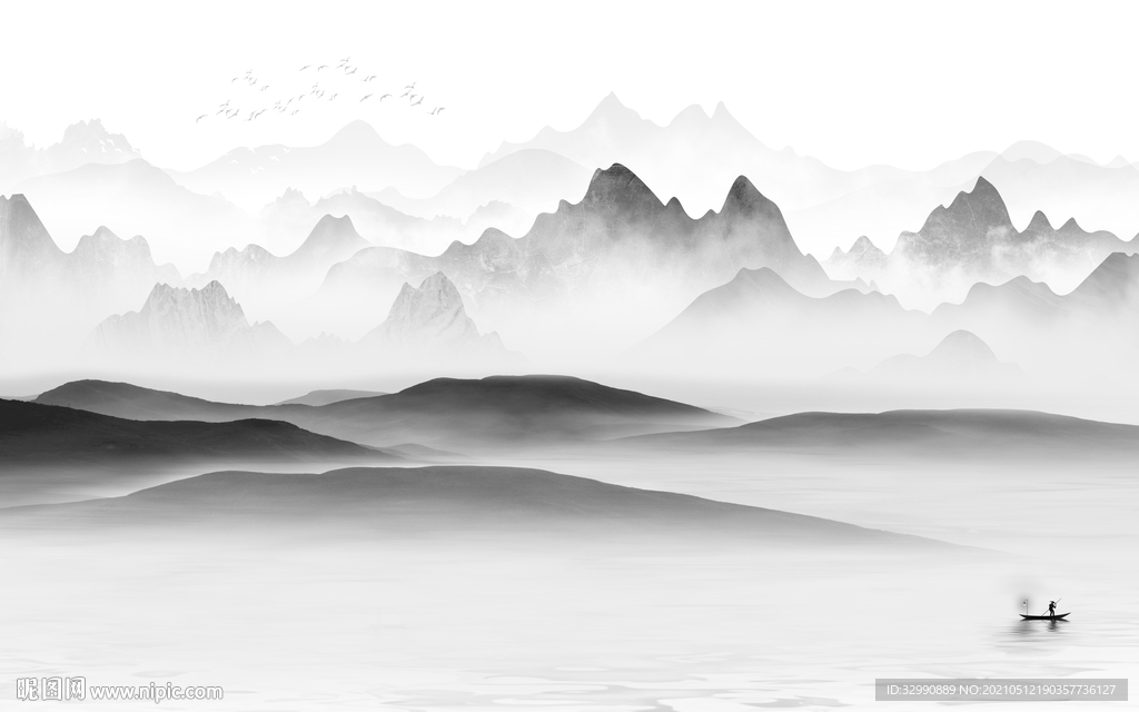 高雅中式新山水画 文件分层画